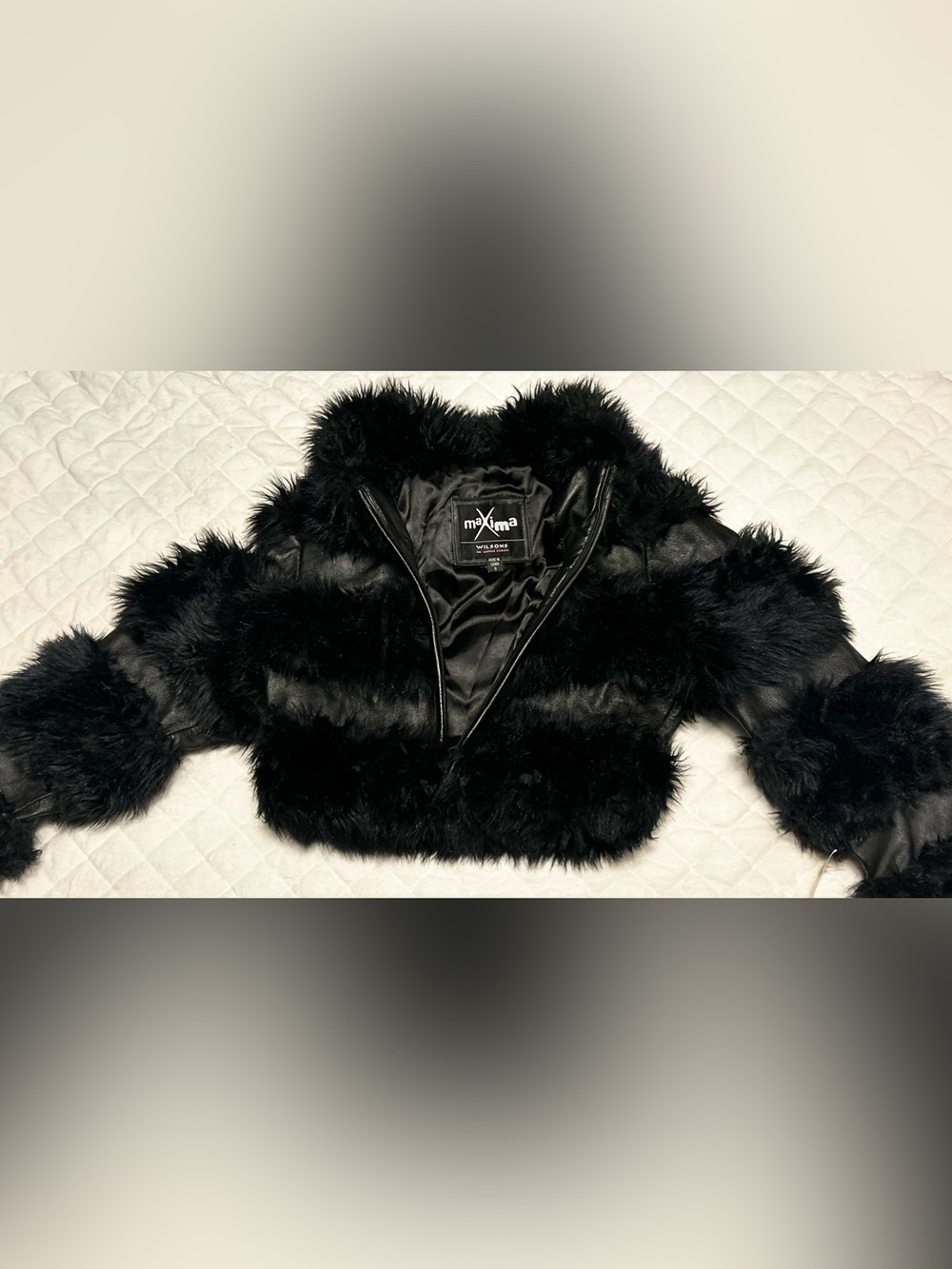NWT VTG Y2K Wilsons Leather Maxima Cropped Jacket Faux Fur Shrug Small Mob Wife